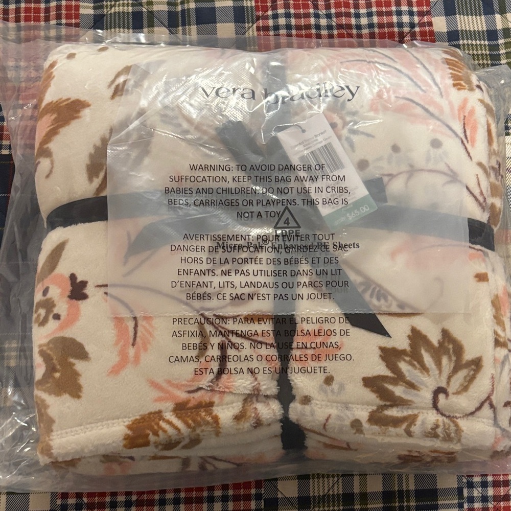 Vera Bradley Floral Blanket in Cream and Brown